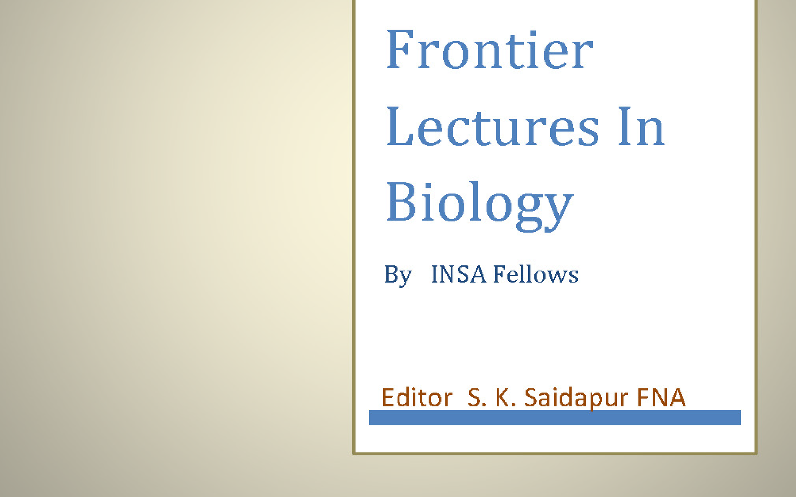 Frontier&#x20;Lectures&#x20;In&#x20;Biology&#x20;Cover