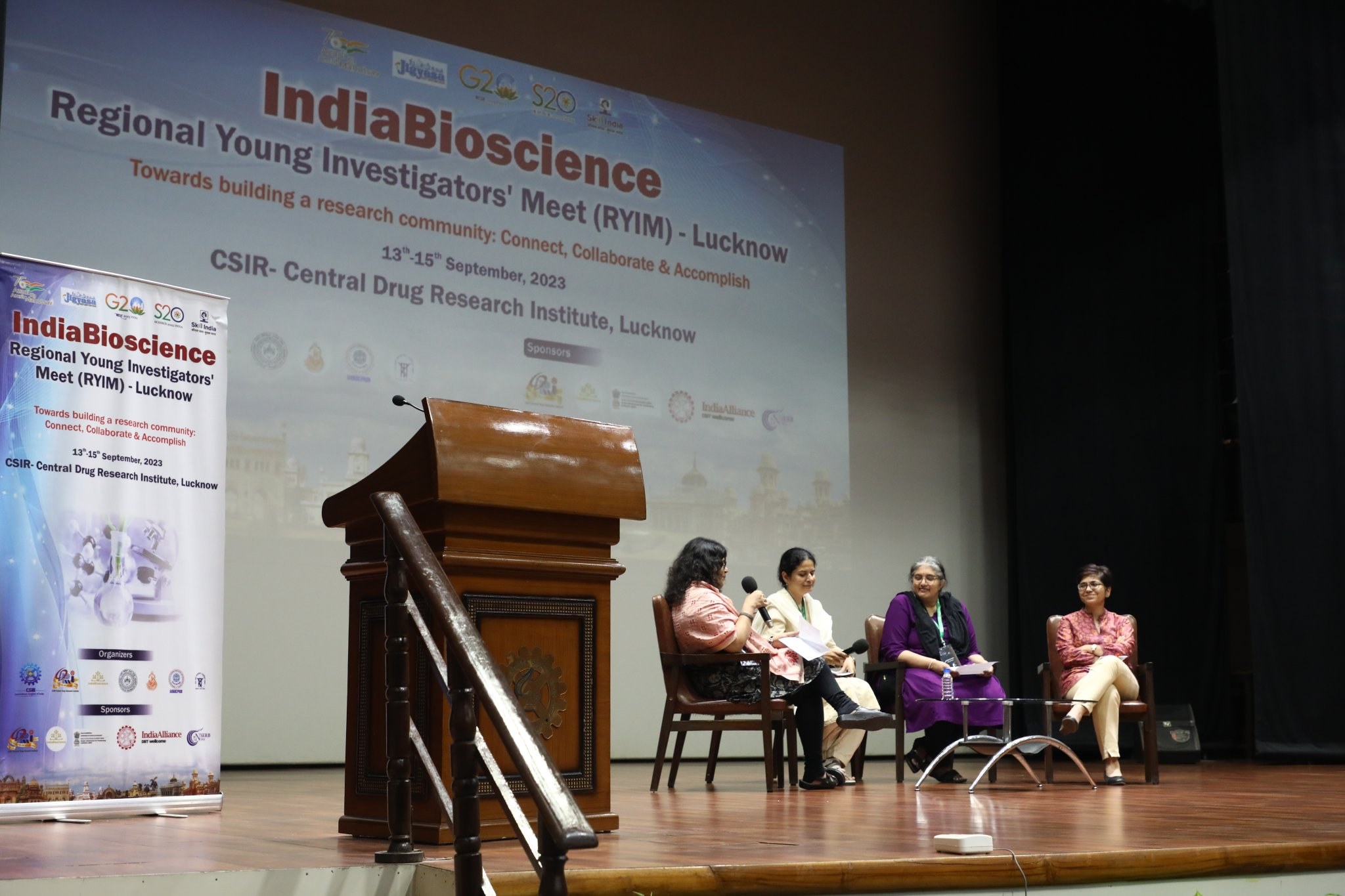 Women-led STEM panel discussion featuring Anindita Bhadra, Saman Habib, Sandhya Koushika and Niti Kumar (from left to right). Credit: RYIM organising team.
