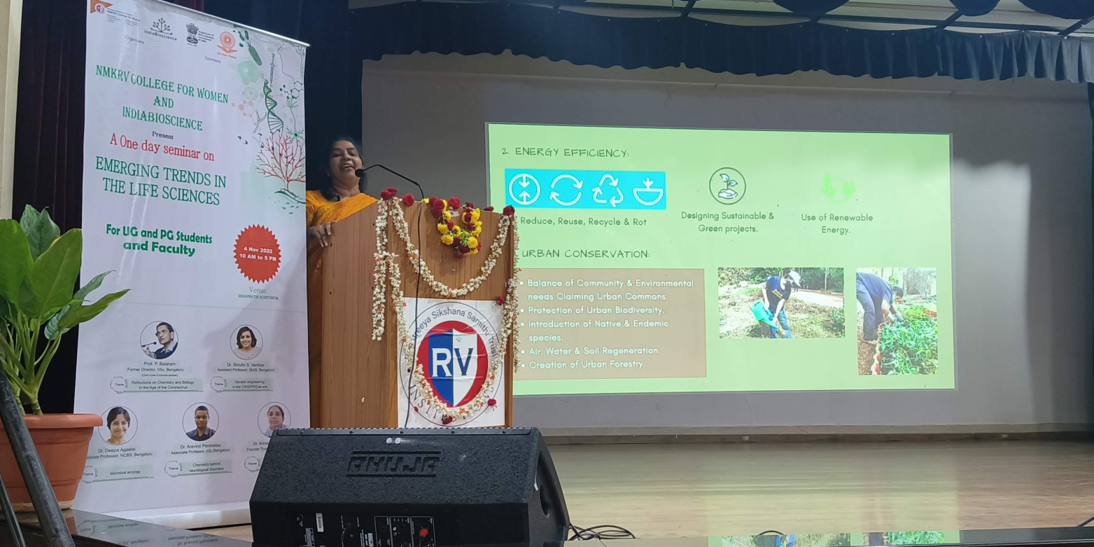 Annapurna S. Kamath speaking at the event. Source: NMKRV College for Women