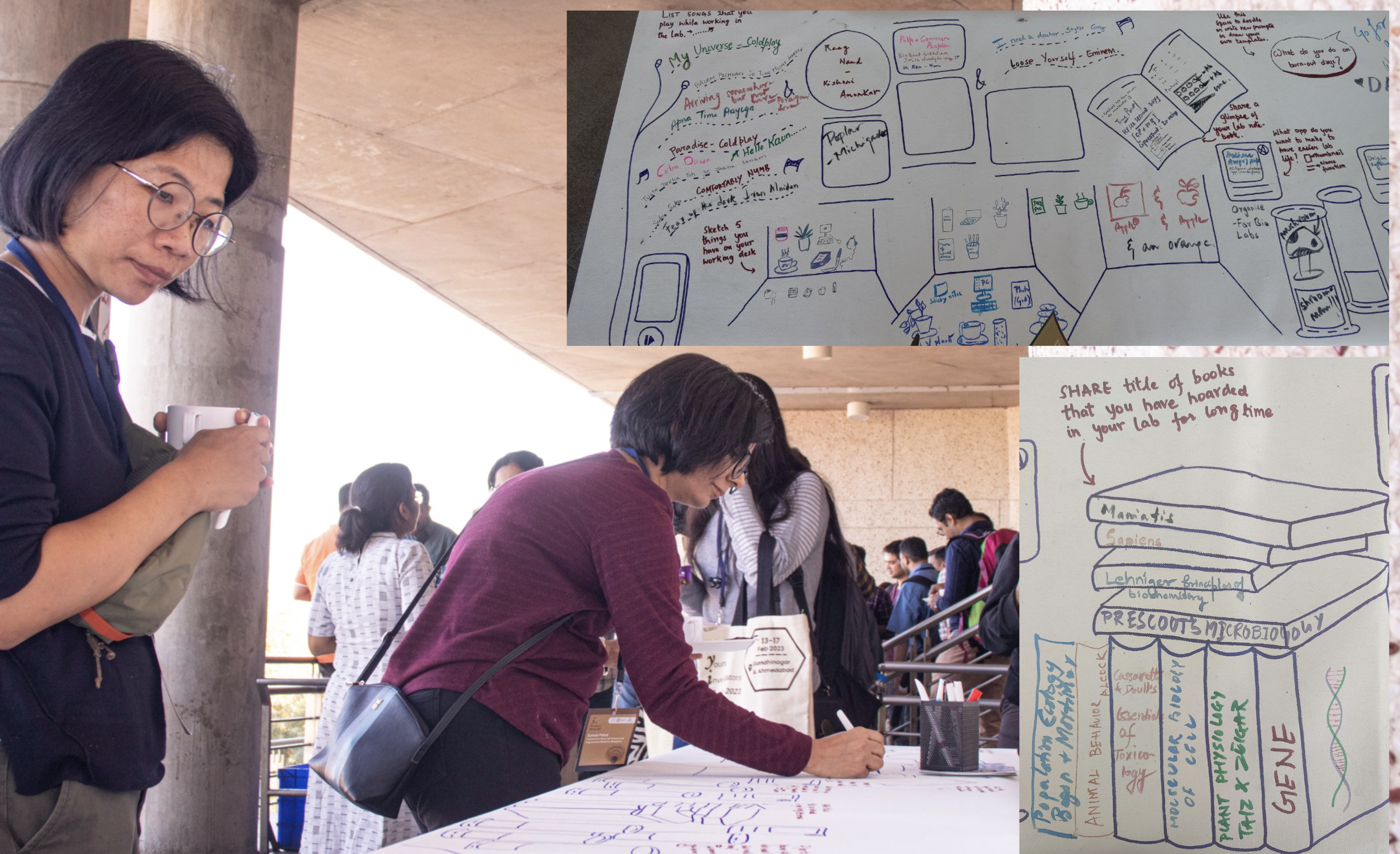 Participants drawing on canvas mural at YIM 2023