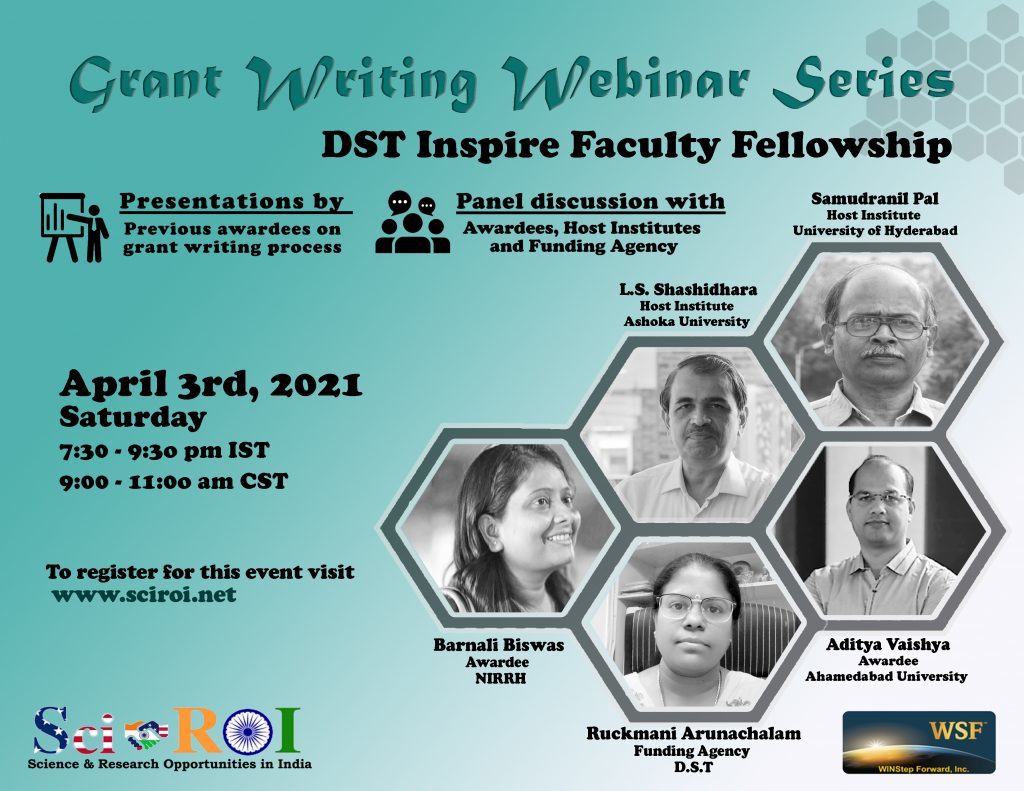 SciROI Grant Writing Webinar DSTInspire Faculty Fellowship