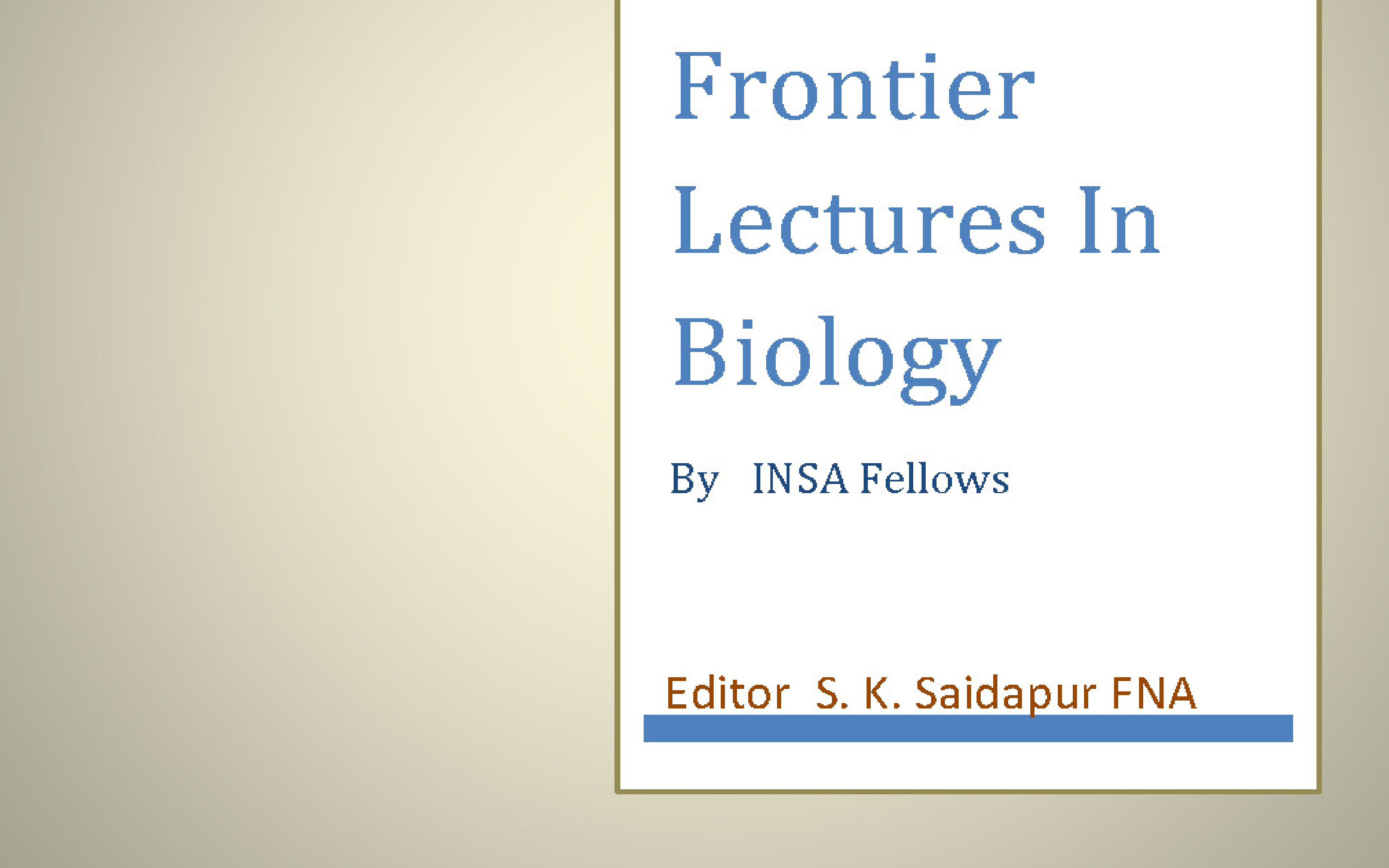 Frontier Lectures In Biology Cover