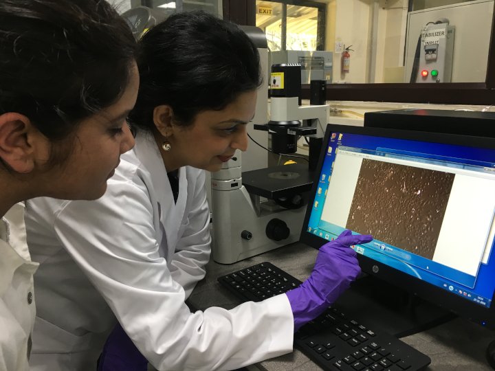 Snehal Kadam and Karishma Kaushik in the Wound Infection Lab