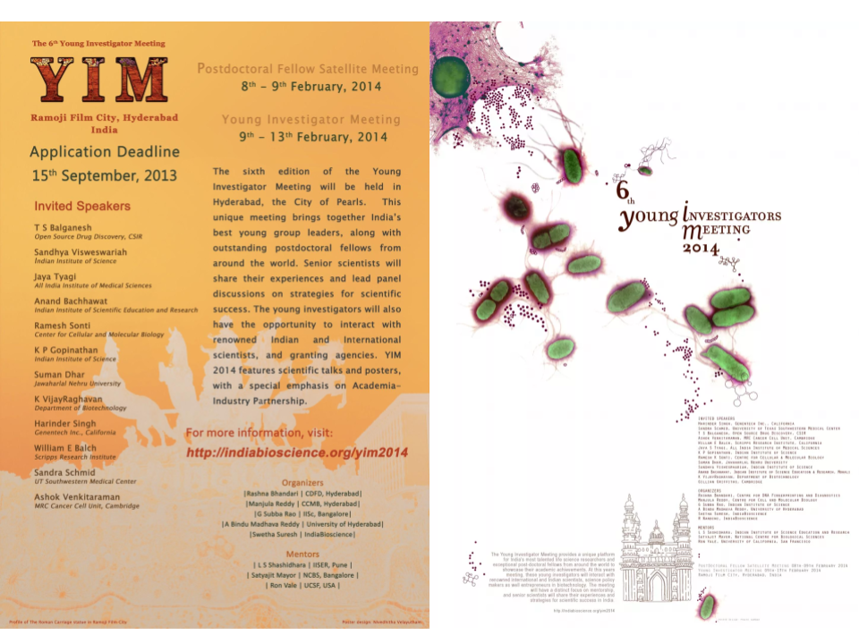 The initial and final versions of the YIM 2014 poster. Credits: Rashna Bhandari & IndiaBioscience