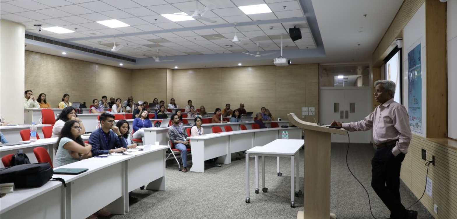 K VijayRaghavan giving a talk at NPDS 2023. Picture Credits: Arish Azmat.