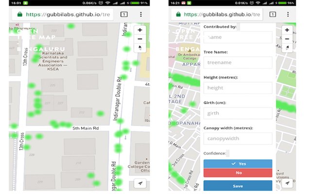 Screenshots of the mobile application used in mapping trees