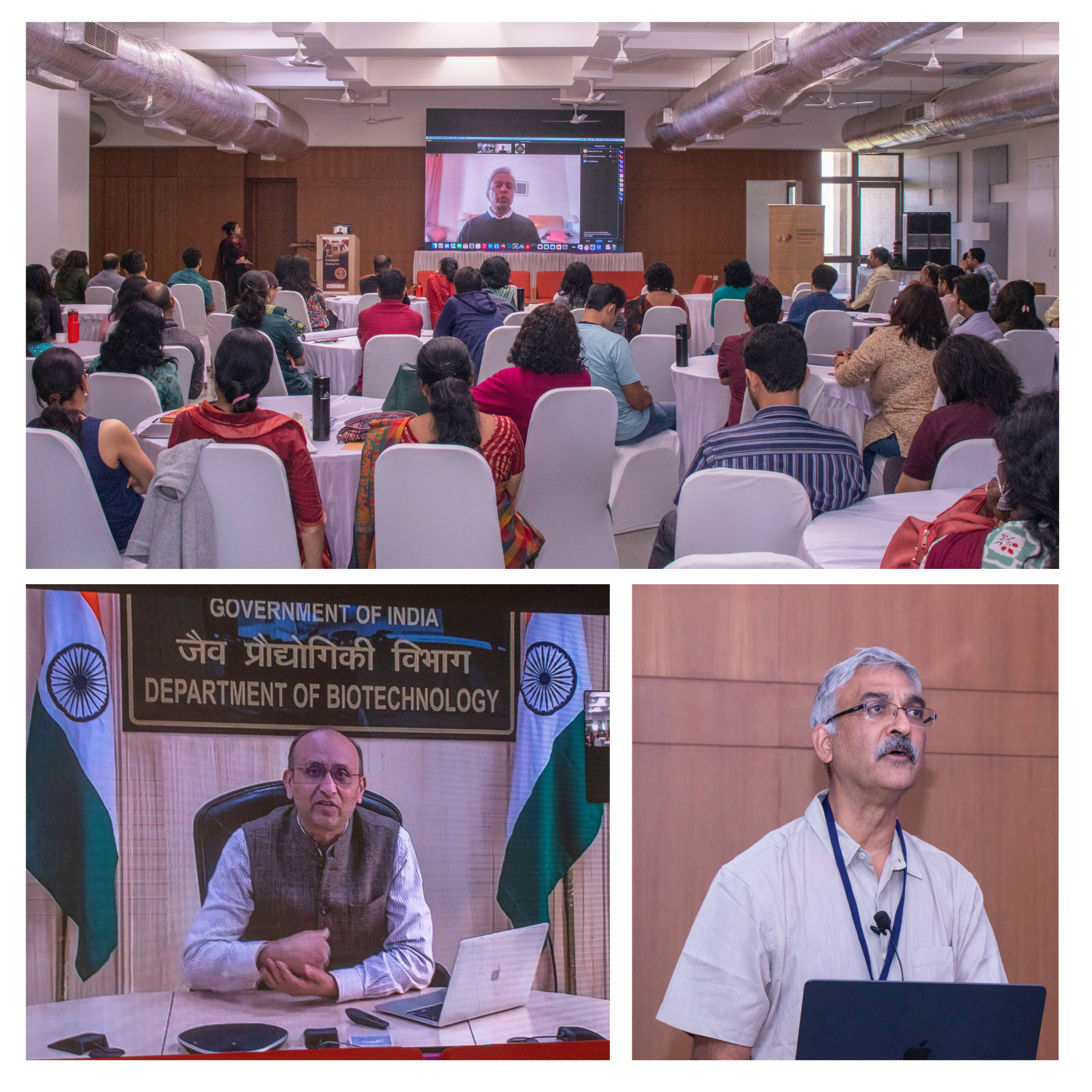 K VijayRaghavan, Rajesh Gokhale and Satyajit Mayor speaking at YIM 2023