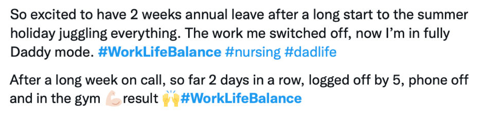 Examples of the dynamic nature of work-life balance, using #WorkLifeBalance on Twitter